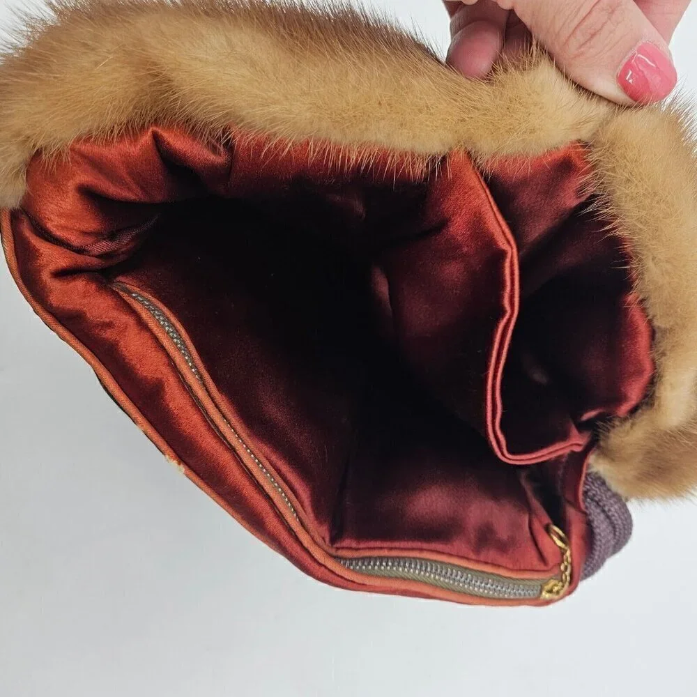 Vintage Brown Mink Muff Handwarmer Zippered Purse